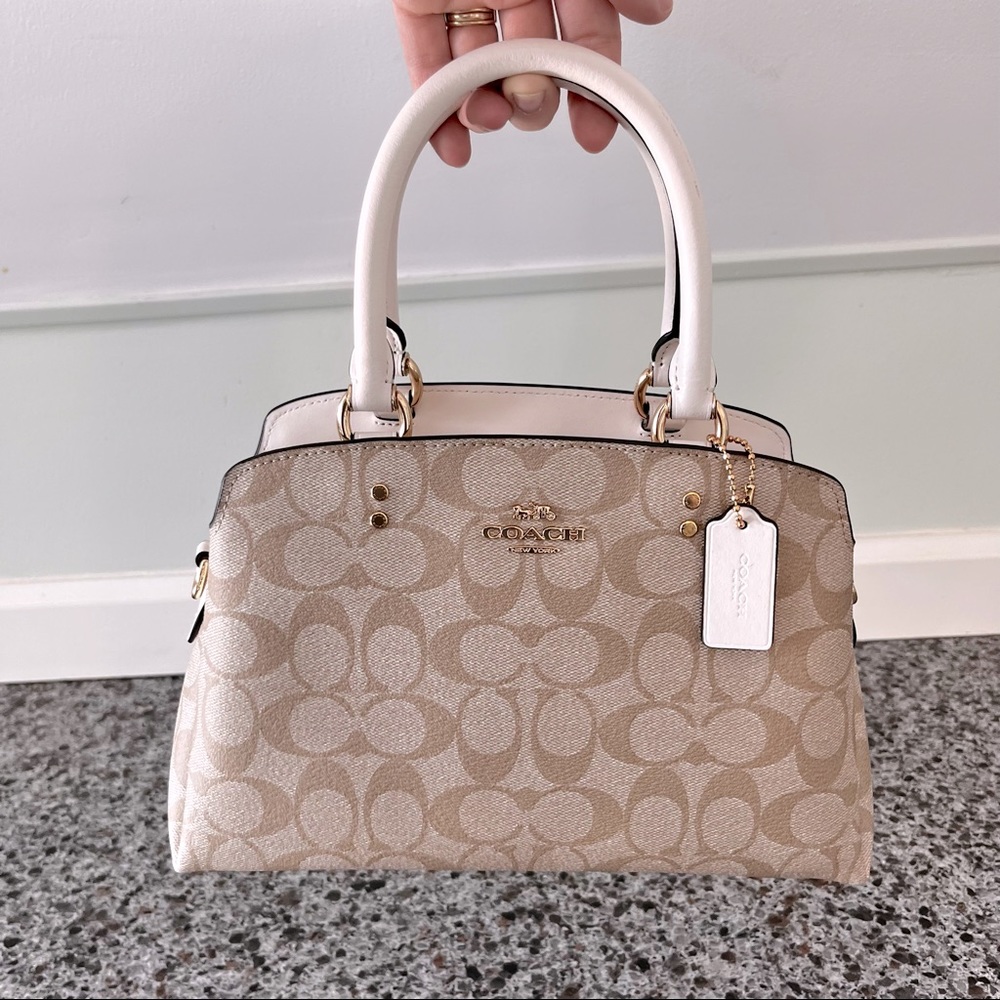 New  Coach Mini Lillie Carryall In Signature Canvas Bag/Leather/Cream/White